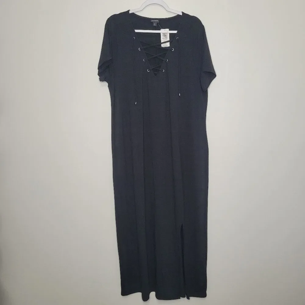 Torrid Black Maxi Jersey Lace Up T-shirt Dress Casual Comfortable Plus Size 2x - Picture 3 of 8